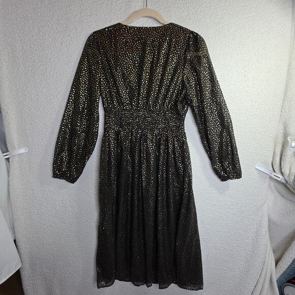 RIHOAS Black Gold Metallic Long Sleeve V Neck Midi Dress XL - Picture 9 of 16